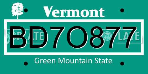 BD7O877 Vermont License Plate