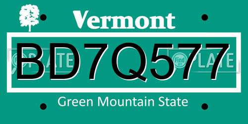 BD7Q577 Vermont License Plate