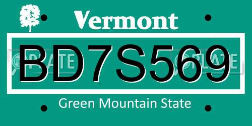 BD7S569 Vermont License Plate