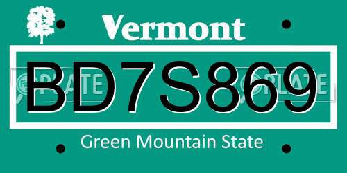 BD7S869 Vermont License Plate