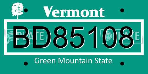 BD85108 Vermont License Plate