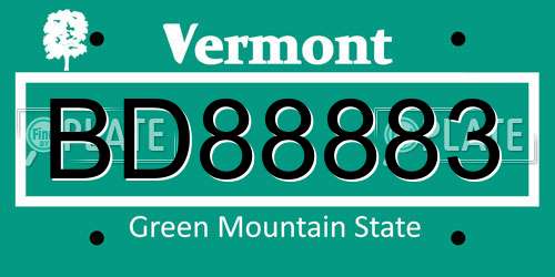 BD88883 Vermont License Plate
