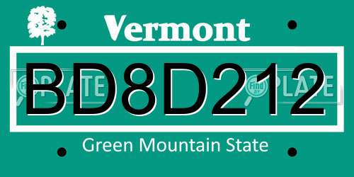 BD8D212 Vermont License Plate