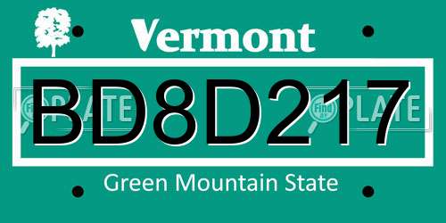 BD8D217 Vermont License Plate