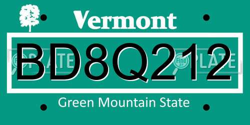 BD8Q212 Vermont License Plate