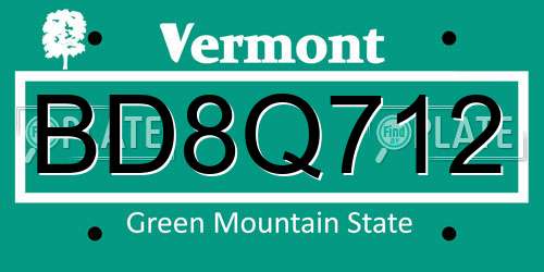 BD8Q712 Vermont License Plate