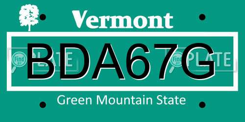 BDA67G Vermont License Plate