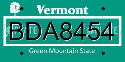 BDA8454 Vermont License Plate