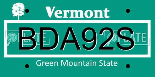 BDA92S Vermont License Plate