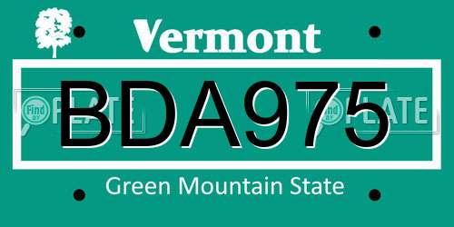 BDA975 Vermont License Plate