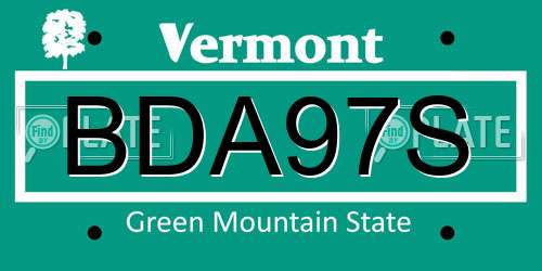 BDA97S Vermont License Plate