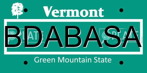 BDABASA Vermont License Plate