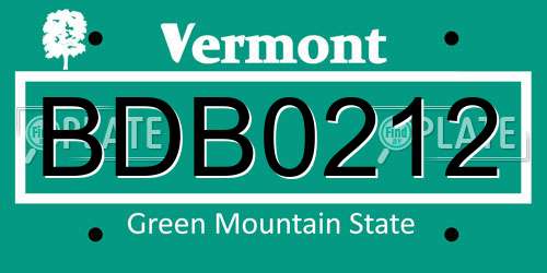 BDB0212 Vermont License Plate