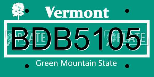 BDB5105 Vermont License Plate