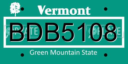 BDB5108 Vermont License Plate