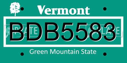 BDB5583 Vermont License Plate
