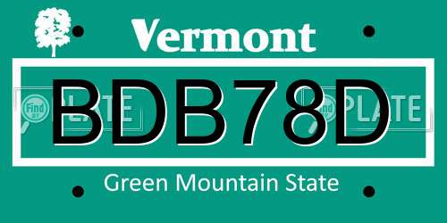 BDB78D Vermont License Plate
