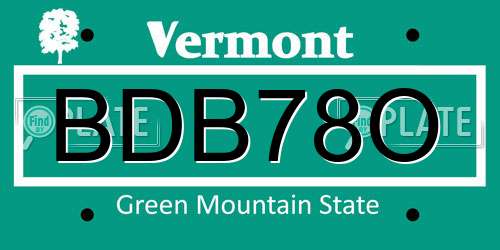 BDB78O Vermont License Plate