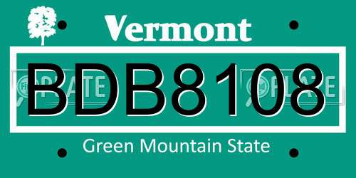 BDB8108 Vermont License Plate