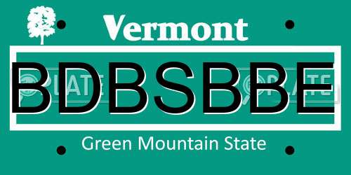 BDBSBBE Vermont License Plate