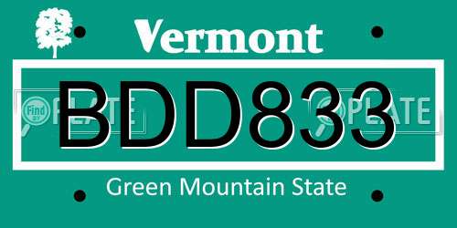 BDD833 Vermont License Plate