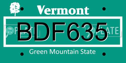BDF635 Vermont License Plate