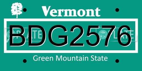 BDG2576 Vermont License Plate