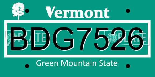 BDG7526 Vermont License Plate