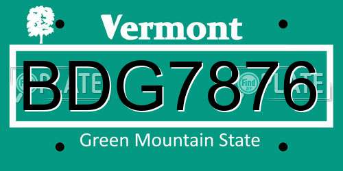 BDG7876 Vermont License Plate