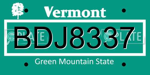 BDJ8337 Vermont License Plate