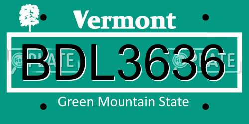 BDL3636 Vermont License Plate