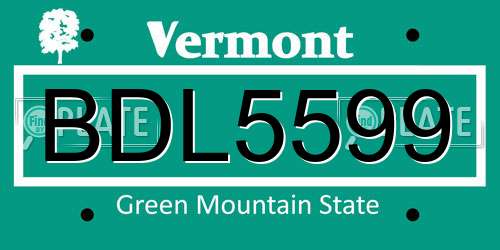 BDL5599 Vermont License Plate