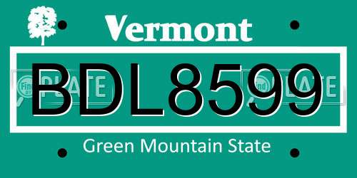 BDL8599 Vermont License Plate