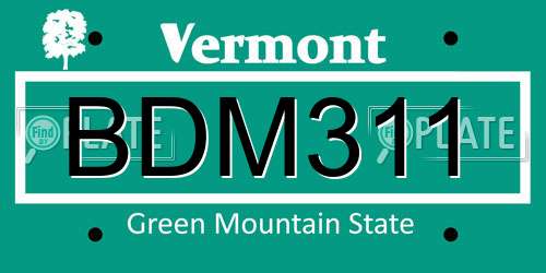 BDM311 Vermont License Plate