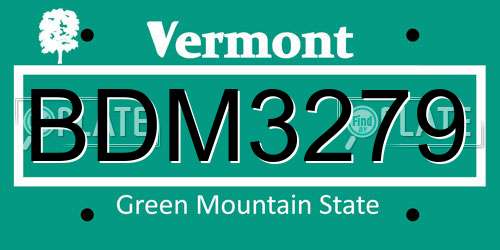 BDM3279 Vermont License Plate
