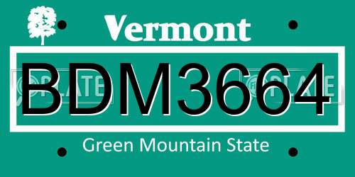BDM3664 Vermont License Plate