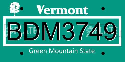 BDM3749 Vermont License Plate