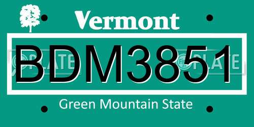 BDM3851 Vermont License Plate