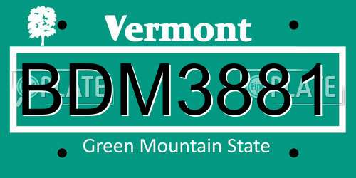 BDM3881 Vermont License Plate
