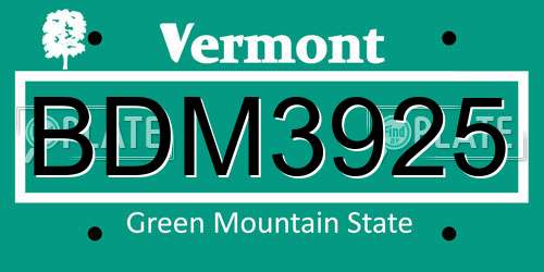 BDM3925 Vermont License Plate