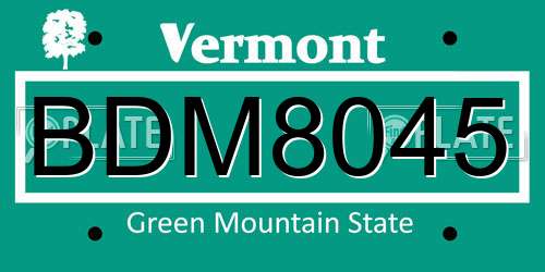 BDM8045 Vermont License Plate