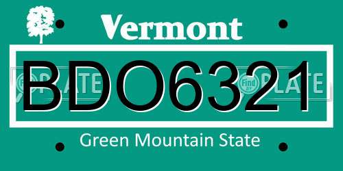 BDO6321 Vermont License Plate