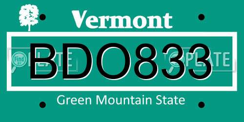 BDO833 Vermont License Plate