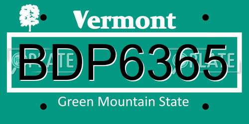 BDP6365 Vermont License Plate
