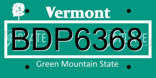 BDP6368 Vermont License Plate