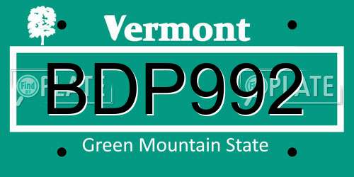 BDP992 Vermont License Plate