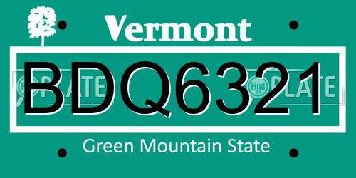 BDQ6321 Vermont License Plate