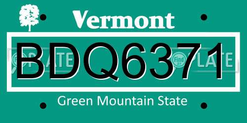 BDQ6371 Vermont License Plate