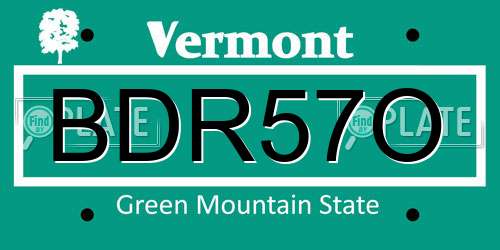 BDR57O Vermont License Plate