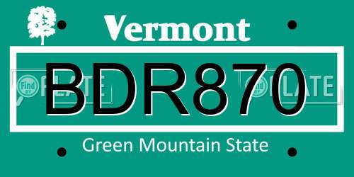 BDR870 Vermont License Plate
